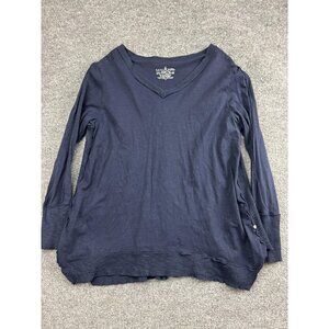 Neon Buddha Sweater Womens Medium Blue V Neck Button Back Waffle Knit Cotton